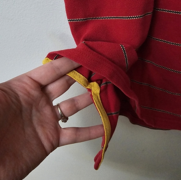 Polo Jeans Co Mens Large Red Striped Short Sleeve Polo Shirt American Flag Hit - Picture 3 of 6